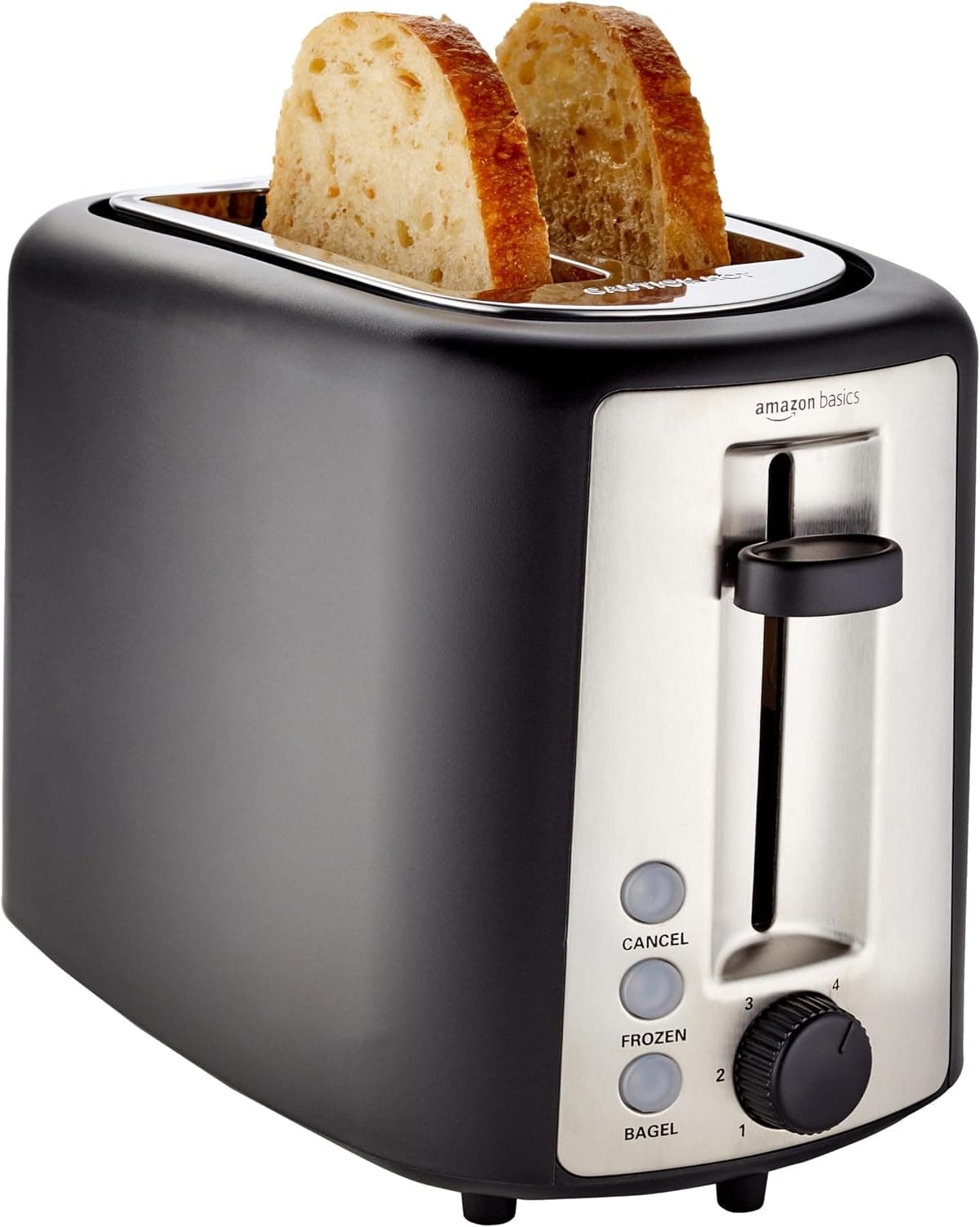 Amazon Basics 2 Slice Toaster, Black and Silver, product image supplied with the listing