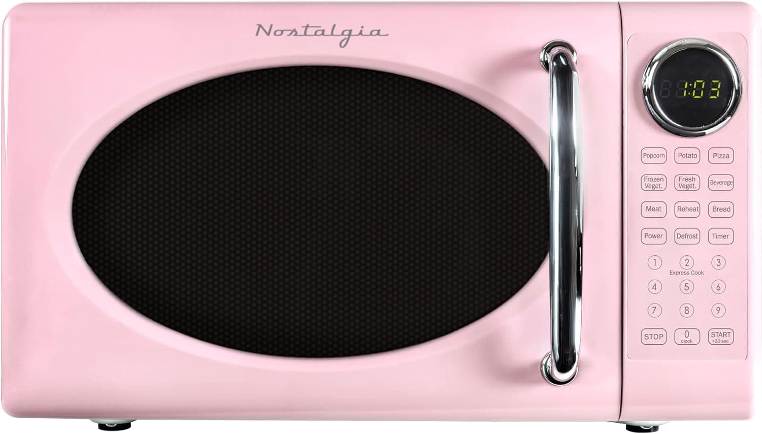 Nostalgia Retro Countertop Microwave Oven, 0.7 Cu.Ft, 700W, Pink, product image supplied with the listing